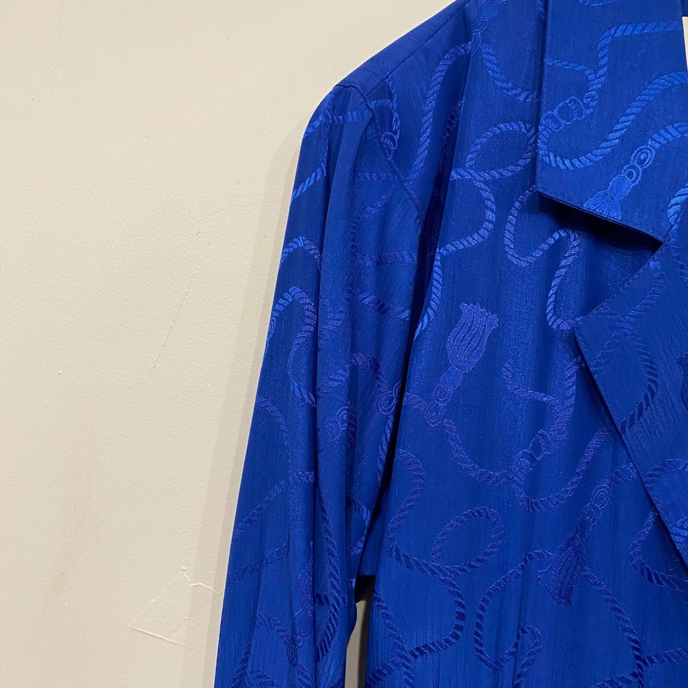 Vintage Leslie Fay Royal Blue Jacquard Tassel Midi Dress Long Sleeve Size 10 - Picture 6 of 7